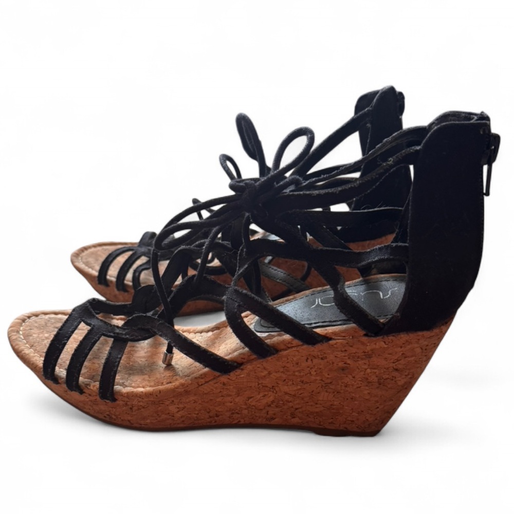 Black lace up wedge heel sandals